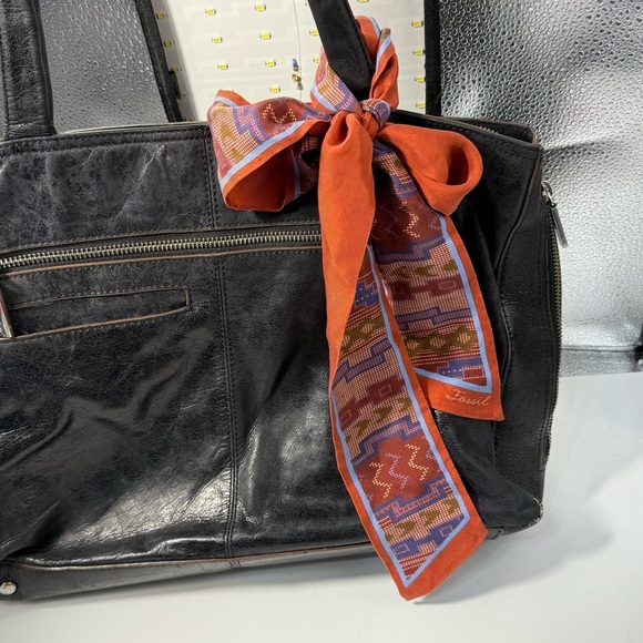 Fossil silk twilly aztec skinny Patterned Scarf purse charm scarf - Picture 5 of 5